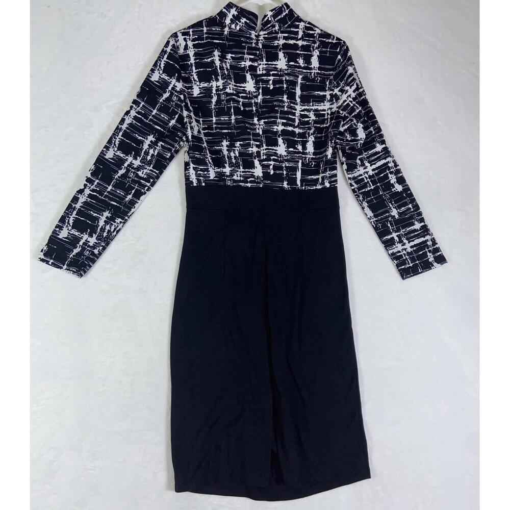 HOMEYEE Womens 10 Mini Dress A line Single Black Stretch 3/4 Sleeve EUC Abstract - Picture 6 of 7